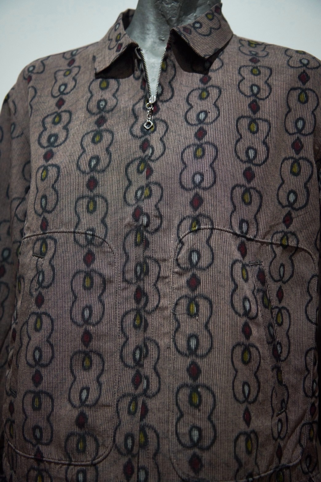 Striped shirt jacket with kasuri motifs