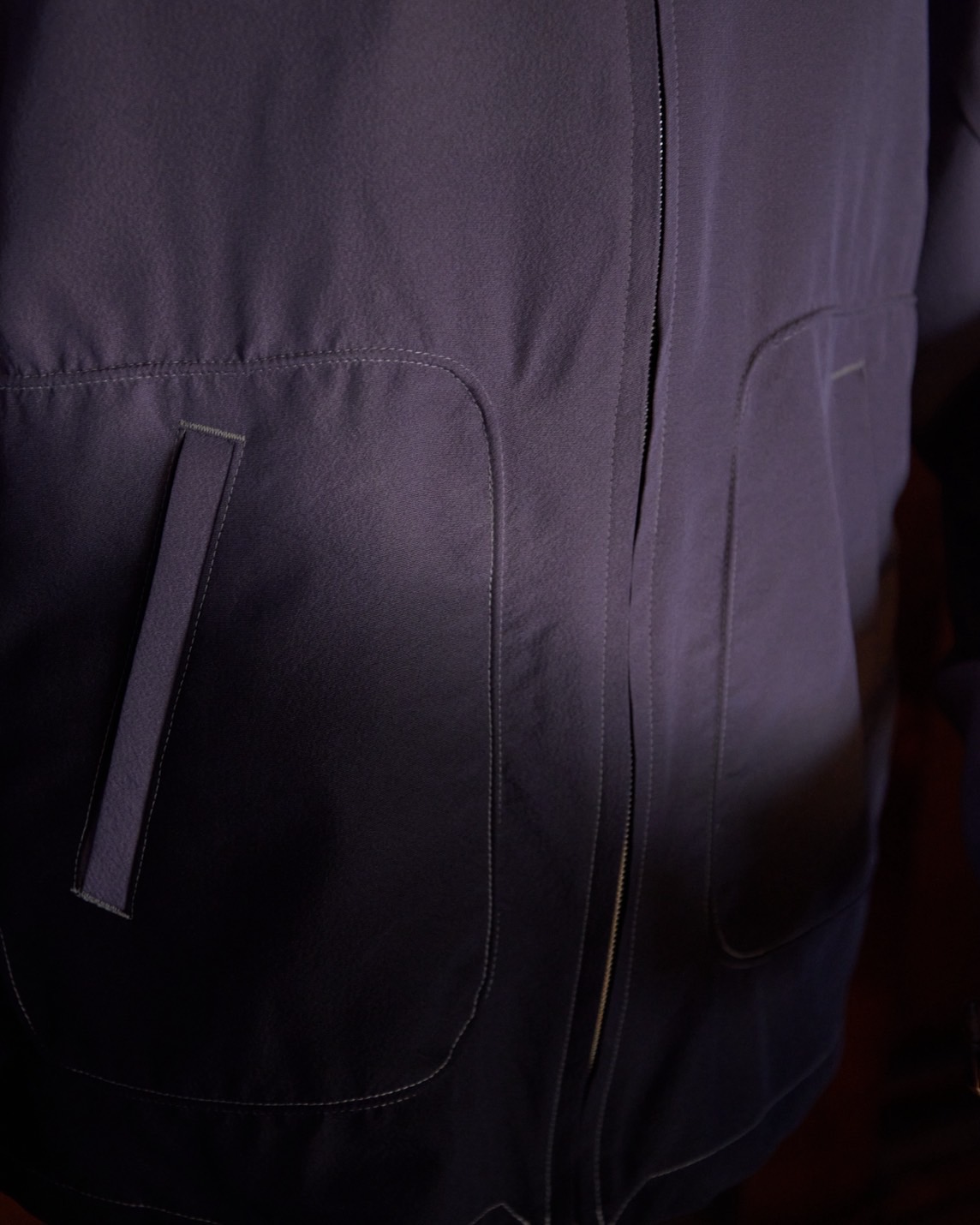 Deep purple shirt jacket, detail